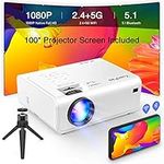 Projector, XuanPad 2024 Upgraded Mini Projector, 16000L 5G WiFi Bluetooth Projector, Outdoor Movie Projector 4K Supported, 6D/4P Keystone Correction, Video Projector for TV Stick, iPhone, Android