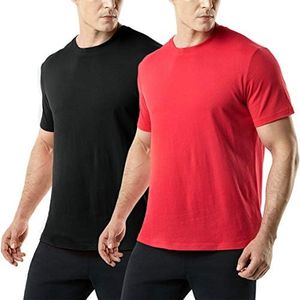 TSLA Men's Running Athletic Shirts, Dynamic Cotton Sports Gym Shirts, Quick Dry Workout Short Sleeve T-Shirts, Basic 2pack Black/Red, Large