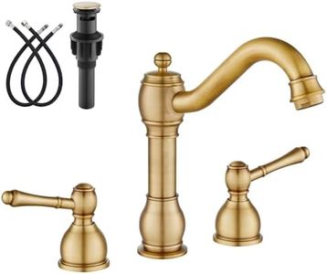 gotonovo 8 Inch Widespread Bathroom Faucets for Sink 3 Hole 2 Lever Handle Deck Mount with Pop Up Drain Hot and Cold Water Supply Lines Antique Brass