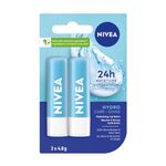 NIVEA Hydro Care Lip Balm, (2 X 4.8g) | Made with Aloe Vera & Shea Butter, 24H Hydration, Transparent