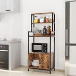 SogesHome Industrial 3-Tier Free Standing Kitchen Bakers Rack, Bookshelf Bookcase with Storage Cabinet, Display Shelf Home Storage Organizer，Vintage Brown& Black,NSDCA-CZWK-KR00TW059