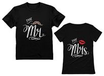 Mr & Mrs Gift for Couples, Husband & Wife - Matching Set T-Shirts Men Black Large/Women Black Medium