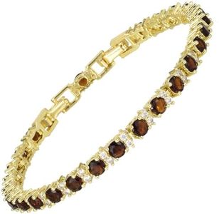 RIZILIA Eternity Tennis Bracelet for Women with Round Cut CZ Simulated Brown CZ in 14K Yellow Gold Plated, 6.5 + 1 inch Bracelet Extender