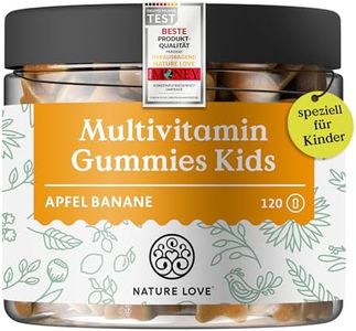 NATURE LOVE® Multivitamin Gummies Kids – 120 Stück – ohne Zuckerzusatz – Mit Vitamin A, B1, B3, B6, B7 (Biotin), B12, E und Jod – Vitamine für Kinder als Gummibärchen – vegan und laborgeprüft