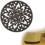 GOLRISEN Cast Iron Trivet,Teapot Stand,Round Shape Pot Pad with Vintage Pattern and 3 Rubber Pegs/Feet to Protect The Desktop Decorative Metal Table Trivet for Kitchen Cooking (17cm)