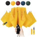 Chakipee Travel Windproof Strong Compact Umbrella - 10 Ribs Yellow Portable Umbrella for Men and Women - Inverted Folding Automatic Umbrellas for Wind and Rain, 210T Teflon Coating 105cm Span