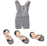 Newborn Baby Girl/Boy Crochet Knit Costume Photography Prop Hats and Outfits (Grey Romper)