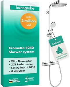 hansgrohe Crometta S - wassersparendes Duschsystem (EcoSmart) mit Thermostat, Regendusche (240 mm) mit Armatur, Handbrause (2 Strahlarten), Schlauch, Brausestange und Kopfbrause, Chrom, 27268000