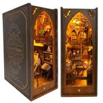 CRIOLPO Book Nook Kit, DIY Dollhouse Booknook, Book Nook Miniature Kit for Bookshelf Insert Decor Crafts for Adults Teens, 3D Wooden Puzzle Bookends with Sensor Led Light (Library of Books)