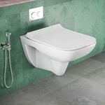 SYON Wall Mounted Toilet Commode with Soft Close Seat Cover | Space Saving Modern Western Toilet for Bathroom | Ceramic Wall Hung Commode (55 x 35 x 38 cm)