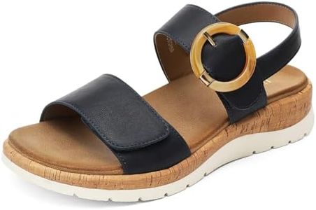 UBFEN Womens Flat Sandals Arch Support Open Toe Walking Comfy Casual Low Wedge Summer Shoes Blue Size 8