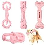 Heyu-Lotus Puppy Teething Toys Dog Chew Toys 4Pcs Rubber Dog Toys for Puppy Teething Bone Toy Interactive Pet Toys Gift for Puppies Small Dogs(Pink)