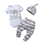 Baby Girl Boy Clothes Newborn Boy Outfit Infant Short Sleeve Letter Print Romper Long Pants Hat 3pcs Set (0-3 Months)