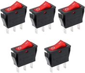Baomain 5 x Snap-in Rocker Switch ON-Off SPST 250V 16A 125V 16A 3 Terminal Red Light UL TüV Certified