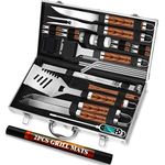 ROMANTICIST 31pcs BBQ Grill Tool Set for Men Dad, Heavy Duty Stainless Steel Grill Utensils Set, Non-Slip Grilling Accessories Kit with Thermometer, Mats in Aluminum Case for Travel, Outdoor, Camping