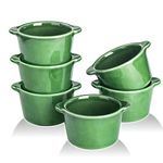 Creme Brulee Ramekins Ceramic Bowls - VICRAYS Mini Custard Cups 8 oz oven Safe Bowls Souffle Dishes for Baking Individual Casserole Dipping Sauce Pioneer Woman Bakeware Set of 6, Green