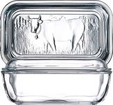 Embossed Clear Thick Glass Butter Dish with Lid 17 x 11 x 6 cm Vintage Kitchen Design Cooking Table Art Restaurant