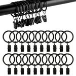 1.5 inch Curtain Rings, 20 Pcs Black Curtain Hook Clips, Metal Curtain Rings with Clips for Holding Curtains Rod Set and Drapes