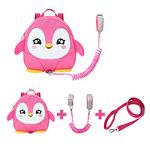 EPLAZA Toddler Leashes Penguin-like Backpacks with Anti Lost Wrist Link Wristband for 1.5 to 3 Years Kids Girls Boys Safety (Penguin Rose)