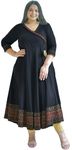 Yash Gallery Women's Plus Size Rayon Printed Angrakha 3/4 Sleeve Anarkali Kurtis (Black, 4XL)