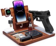 OneTigris Wood Phone Docking Station, Gifts for Dad Nightstand Organizer Desk Organizer Beside Wallet Tray Watch Stand with Gun Rack, Anniversary Birthday Gifts for Men Wife Boyfriend Birthday