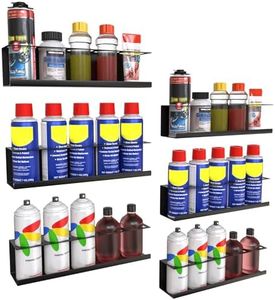 Riciakik 6 Pack Spray Bottle Holder Wall-Mounted, Aerosol Spray Can Holder Storage Rack, Heavy-Duty Paint Bottle Organizer with 30 Holes, Steel Black Spray Rack for Garage, Shop, Home or Tool Trailer