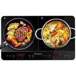 Aobosi Double Induction hob,Induction Cooker with Portable Black Glass Plate, Independent Control,One-click Max and Min Power Control 2800W,20 Temperature Setting[Upgrade],Safety Lock,4-Hour Timer