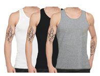 Bahob® New Mens Vest Multi Pack Lot Basic Regular Fitted Cotton Tank Top Athletic Soft Assorted Pack of 3 (3 Pack Black White Grey, XXL)