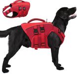 Queenmore Large Dog Life Vest, Reflective Life Jacket With Rescue Handle, Adjustable Swimming Vest, Ripstop Preserver For Corgi, Pitbull, Border Collie,Labrador (Red, XXL)