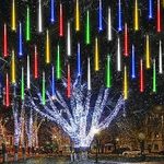 Joomer 240 LED Meteor Shower Christmas Lights 11.8 inch 10 Tubes Falling Raindrop Cascading LED Icicle Lights with Timer Function for Holiday Party Wedding Christmas Decoration (Multicolor)