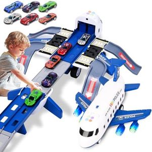 Tyyseis Airplane Race Track Kids Toys with Lights and Sound,Foldable 4 Layer Track Toy Set,Aairplane with Game Mat, Airplane Racing Cars,Christmas Birthday Gifts for Age 3 4 5 6+Years Old Boys Girls