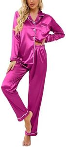 Ekouaer Womens Silk Satin Pajamas Loungewear Two Piece Sleep Set Silk Pjs for Women Button Down Sleepwear Pajamas Set(RoseSmall)