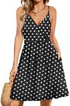 WEACZZY Women's Casual Floral Spaghetti Strap Summer Dresses Juniors Sundresses (Large,White Dot Black)