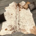 Meshnew Natural Cowhide Rug Brown and White Salt Pepper Exotic Cowhide Rug Large Cow Skin Rug 5x6 For Living room Decor