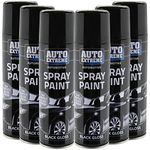 All Purpose Automotive Spray Paint 250ml Can Black Gloss Finish Aerosol Metal Interior Exterior Fast Dry Excellent Coverage Adhesion - 6 Pack