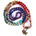 Farfume 7 Chakra 108 Mala Beads Bracelet Real Gemstone Yoga Meditation Hand Knotted Mala Prayer Bead Necklace(Lotus OM-6mm Beads)