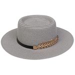 JK Home Straw Sun Hats for Women Wide Brim Concave Top UPF 50+ Women's Lightweight Foldable/Packable Beach Sun Hat Grey