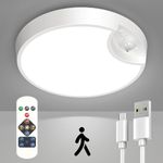 Motion Sensor Lights Indoor Rechargeable Led Battery Operated Lights with Remote, 7.5-inch 400LM Shed Lights 8000mAh Pir Ceiling Light No Electricity Light for Night Cupboard Garage Loft Porch Toilet