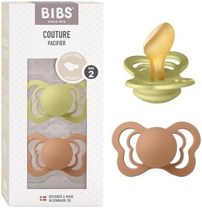 Tétine BIBS Couture. Lot de 2 sucettes. Sans bisphénol A, Téterelle anatomique. Latex de caoutchouc naturel, Taille 2 (6-18 mois), Meadow/Earth