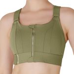 Luella High Impact Sports Bra, Front Zip, Adjustable Velcro Straps, Crisscross Back, Black (in, Alpha, L, Regular, Olive)