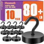 Neosmuk Black Magnetic Hooks,6lb Heavy Duty Earth Magnets with Hook for Refrigerator, Extra Strong Cruise Hook for Hanging, Magnetic Hanger for Cabins, Grill(10 Pack)