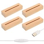 PATIKIL 4 Pcs Wooden Light Stand Base 5.9", 16 Colors LED Lights Display Base 1.5Meter Line Length with USB Cable for Acrylic Night Light 3D Crystal Glass Resin Art, Square