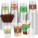 Kochorie 60 Sets Football Party Plastic Cups 16oz Clear Cups with Lids and Straws Football Party Favors Drinking Cups for Game Day Football Themed Party Supplies Dinnerware Decoration