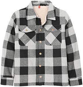 ZENTHACE Kids Boys Plaid Jacket Sherpa Fleece Lined Flannel Shirt Jackets Snap Flannel Shacket Winter Coat C Grey XL Size 14-16
