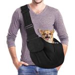 AOTWAN Puppy Sling Dog Carriers for Small Dogs Dog Sling with Adjustable Shoulder Strap and Pocket Puppy Carrier Waterproof Dog Carry Sling for Walking Subway Travel(Black)