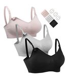 HOFISH 3PACK Full Bust Seamless Nursing Bras Maternity Bras for Easy Breastfeeding 3Pack Black,Grey,Elegant Pink Large