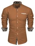 COOFANDY Mens Casual Paisley Shirt Slim Fit Dress Shirt Long-Sleeve Party Shirt Brown