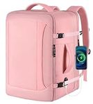 TOTWO Large Travel Backpack, Carry On Backpack for Women, 45L Flight Approved Laptop Backpack with USB Charging Port Shoes Compartment Rucksack Big Commute Bag Daypack Fits 17.3 Inches Notebook, Pink