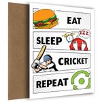 Eat, Sleep, Cricket, Repeat - Funny Cricket Birthday Card for Cricket-Loving Men & Boys, Eat Sleep Repeat Card, Cricket