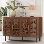 ARTPOWER 47.8" Accent Cabinet with 4 Doors, Vintage Hollow Carving Buffet Cabinet, Sideboards and Buffets with Storage Credenza for Living Room, Kitchen, Dining Room, Entryway, Hallway, Brown